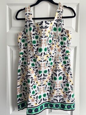Ann Taylor White Floral Mini Dress with Green and Yellow Accents